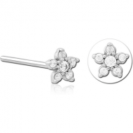 SURGICAL STEEL STRAIGHT JEWELLED NOSE STUD - FLOWER PIERCING