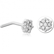 SURGICAL STEEL 90 DEGREE JEWELLED NOSE STUD - FLOWER PIERCING
