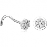 SURGICAL STEEL CURVED JEWELLED NOSE STUD - FLOWER PIERCING