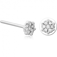SURGICAL STEEL STRAIGHT JEWELLED NOSE STUD - FLOWER PIERCING