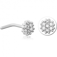 SURGICAL STEEL 90 DEGREE JEWELLED NOSE STUD - FLOWER PIERCING