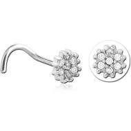 SURGICAL STEEL CURVED JEWELLED NOSE STUD - FLOWER PIERCING