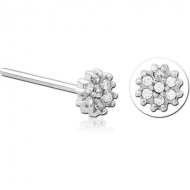SURGICAL STEEL STRAIGHT JEWELLED NOSE STUD - FLOWER PIERCING