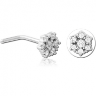 SURGICAL STEEL 90 DEGREE JEWELLED NOSE STUD - FLOWER PIERCING