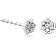 SURGICAL STEEL STRAIGHT JEWELLED NOSE STUD - FLOWER PIERCING