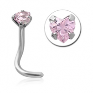 SURGICAL STEEL CURVED PRONG SET HEART JEWELLED NOSE STUD PIERCING