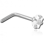 SURGICAL STEEL 90 DEGREE PRONG SET SQUARE JEWELLED NOSE STUD PIERCING