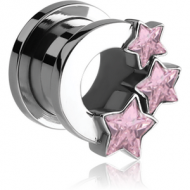 SURGICAL STEEL JEWELLED THREADED TUNNEL WITH STARS