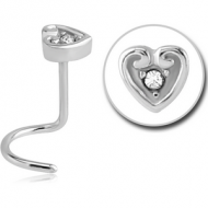 SURGICAL STEEL JEWELLED LARGE CURVE NOSE STUD - HEART PIERCING