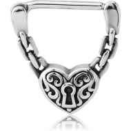 SURGICAL STEEL NIPPLE CLICKER - CHAINS HEART LOCK PIERCING
