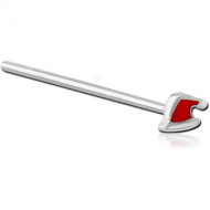 SURGICAL STEEL STRAIGHT NOSE STUD WITH ENAMEL - SANTA HAT PIERCING