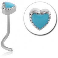 SURGICAL STEEL CURVED NOSE STUD - HEART PIERCING