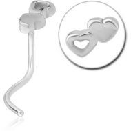 SURGICAL STEEL CURVED NOSE STUD - DOUBLE HEARTS PIERCING