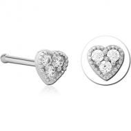 SURGICAL STEEL JEWELLED NOSE BONE - HEART PIERCING