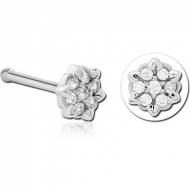 SURGICAL STEEL JEWELLED NOSE BONE - FLOWER PIERCING