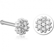 SURGICAL STEEL JEWELLED NOSE BONE - FLOWER PIERCING