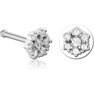 SURGICAL STEEL JEWELLED NOSE BONE - FLOWER PIERCING