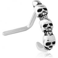 SURGICAL STEEL 90 DEGREE WRAP AROUND NOSE STUD - FOUR SKULLS PIERCING