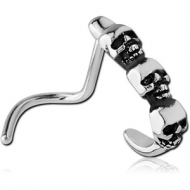 SURGICAL STEEL CURVED WRAP AROUND NOSE STUD - FOUR SKULLS PIERCING