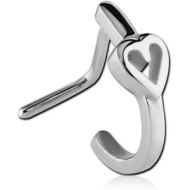 SURGICAL STEEL 90 DEGREE WRAP AROUND NOSE STUD - HEART PIERCING