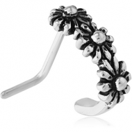 SURGICAL STEEL 90 DEGREE WRAP AROUND NOSE STUD - THREE FLOWERS PIERCING