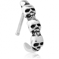 SURGICAL STEEL WRAP AROUND NOSE BONE - FOUR SKULLS PIERCING