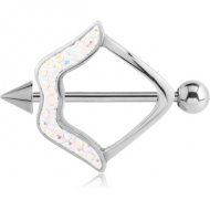 SURGICAL STEEL CRYSTALINE JEWELLED NIPPLE SHIELD - CROSSBOW PIERCING