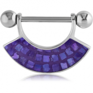 SURGICAL STEEL SYNTHETIC MOTHER OF PEARL MOSAIC NIPPLE SHIELD - FAN PIERCING