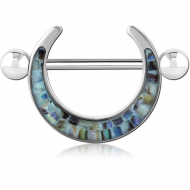 SURGICAL STEEL SYNTHETIC MOTHER OF PEARL MOSAIC NIPPLE SHIELD PIERCING