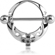 SURGICAL STEEL JEWELLED NIPPLE SHIELD - CIRCLE WITH CROSS PIERCING