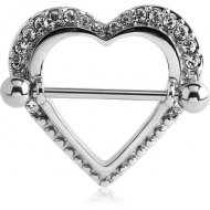 SURGICAL STEEL JEWELLED NIPPLE SHILED - HEART PIERCING