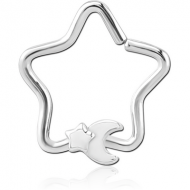 SURGICAL STEEL OPEN STAR SEAMLESS RING - CRESCENT AND STAR PIERCING
