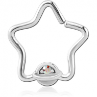 SURGICAL STEEL JEWELLED OPEN STAR SEAMLESS RING - HALF OPEN EYE PIERCING