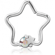SURGICAL STEEL JEWELLED OPEN STAR SEAMLESS RING - STAR AND GEM PIERCING