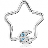 SURGICAL STEEL JEWELLED OPEN STAR SEAMLESS RING - CRESCENT PRONGS PIERCING