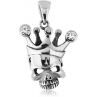 SURGICAL STEEL JEWELLED PENDANT - SKULL WITH CROWN