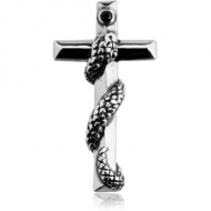SURGICAL STEEL JEWELLED PENDANT - CROSS WITH SNAKE