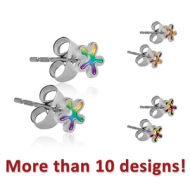 SURGICAL STEEL PICTURE EAR STUDS - FLOWER