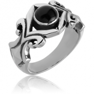 SURGICAL STEEL RING WITH ONYX - CELTIC