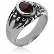 SURGICAL STEEL RING WITH GARNET - WAVES