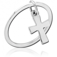 SURGICAL STEEL RING WITH HANGING CHARM - CROSS