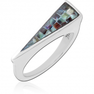 SURGICAL STEEL SYNTHETIC MOTHER OF PEARL MOSAIC RING