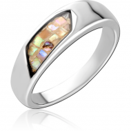 SURGICAL STEEL SYNTHETIC MOTHER OF PEARL MOSAIC RING