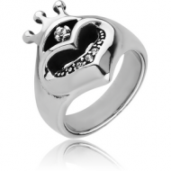 SURGICAL STEEL JEWELLED RING - HEART WITH CROWN