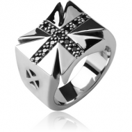 SURGICAL STEEL JEWLED RING - IRON CROSS