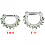 SURGICAL STEEL ROUND PRONG SET SWAROVSKI CRYSTAL JEWELLED HINGED SEPTUM CLICKER RING PIERCING