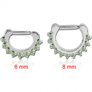 SURGICAL STEEL ROUND PRONG SET SWAROVSKI CRYSTAL JEWELLED HINGED SEPTUM CLICKER RING