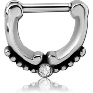 SURGICAL STEEL ROUND JEWELLED HINGED SEPTUM CLICKER PIERCING