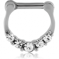 SURGICAL STEEL ROUND JEWELLED HINGED SEPTUM CLICKER PIERCING