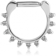 SURGICAL STEEL ROUND PRONG SET JEWELED HINGED SEPTUM CLICKER PIERCING